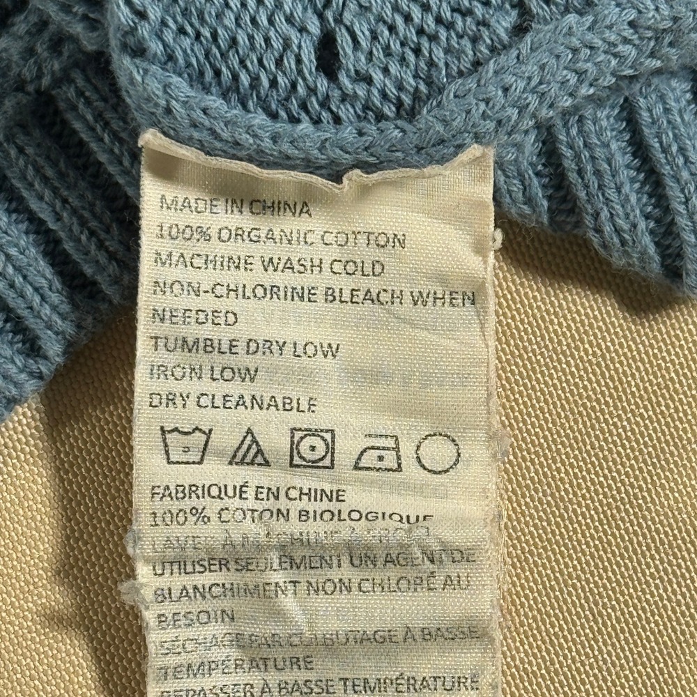 Prana Womens XL Blue Organic Cotton Pointelle Chevron Knit Sweater High Low Hem - Picture 5 of 10